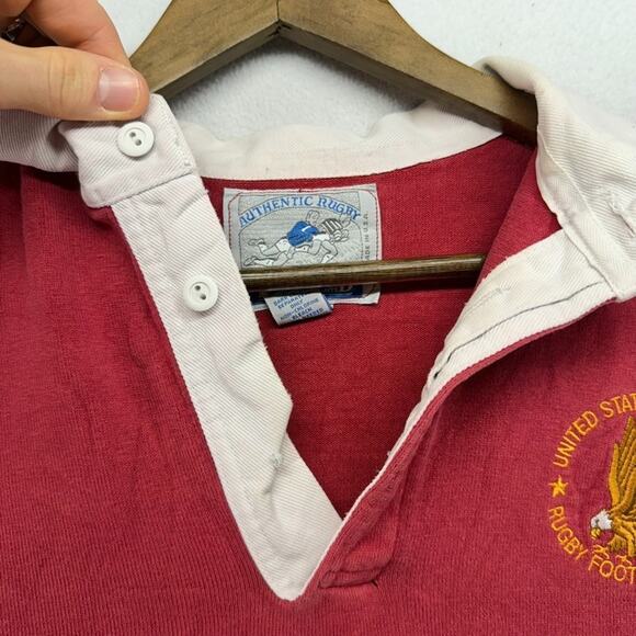 Vintage Lands End Rugby Shirt Mens XL Red Eagle United States Football union 90s - Picture 3 of 11